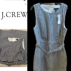 J. Crew Navy White Gingham Sleeveless Midi Dress Size 8